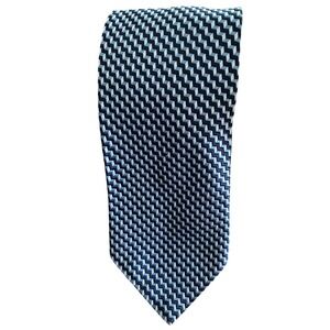 Faconnable Mens Blue Geometric Chevron Silk Necktie Handmade in France